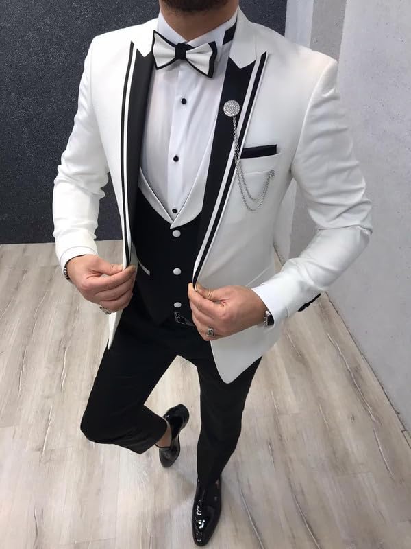 Men Suits Slim Fit,3 Piece Suit Men One Button Wedding Tuxedos Formal Prom Party Blazer Vest Pants2