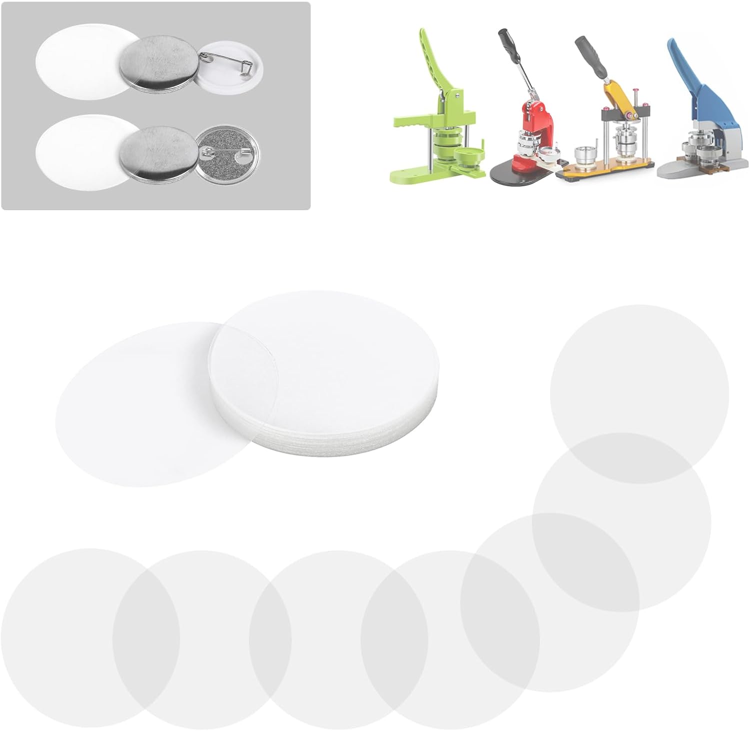 Happizza 200 Pcs Clear Badge Protective Film - 70mm (2.76in), Transparent for 2.25 Inch 58mm Button Maker Machine, DIY Round Badge Button Making Parts