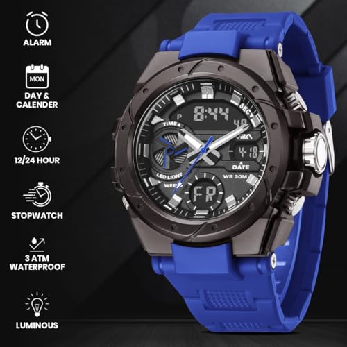 Image of V2A Styrke 5120 Analog Digital Watch for Men | Hybrid Multi Display Dial | Alarm Stopwatch Day Date 12 /24 Hr | TPU Strap | 30M Water Resistant | Gift for Mens