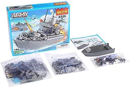 Army Toys Battleship Building Blocks Coast Guard Warship with Solid Hull and Deck Building Set Fun Preschool Educational toys for Boys and Girls 6-12 193 Pcs