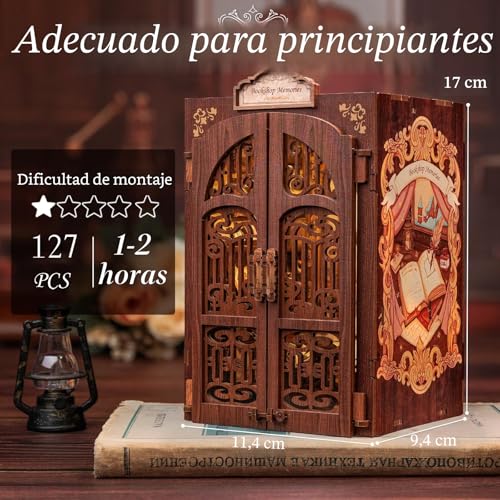 Miniatura 4 de Cutebee Book Nook Diy Kit - Casas De Muñecas En Miniatura Con Muebles Y Luz Led, Juego De Manualidades En Miniatura 3d Rompecabezas Sujetalibros De Madera, Maquetas Para Adultos Para Construir