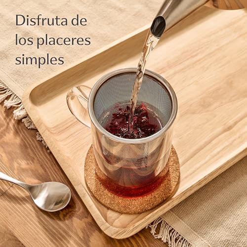 Miniatura 3 de Cosumy Taza De Té Con Filtro Y Tapa 400 Ml - Taza Infusiones Té Con Posavasos De Corcho - Vaso De Cristal De Borosilicato - Taza Grande