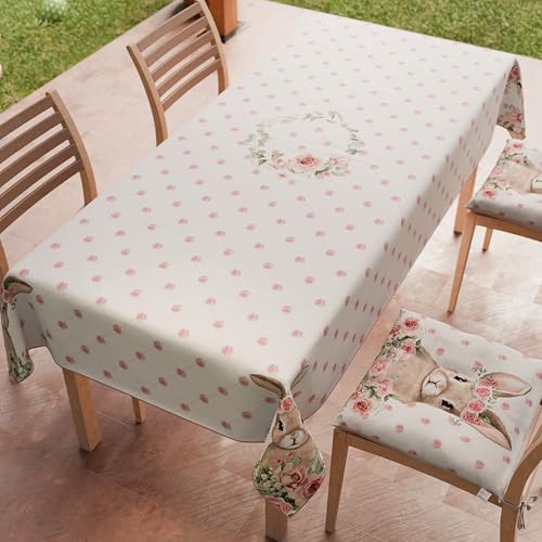 PETTI Artigiani Italiani - Tovaglia Pasqua Antimacchia Rettangolare Copritavolo Pasquale Cucina Disegno Pink Rabbit X12 Posti (140x240 cm) 100% Made in Italy - Immagine 1