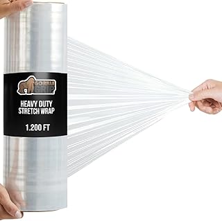 GORILLA GRIP 500% Stretch Film Heavy Duty Plastic, 1200ft Shrink Wrap Roll 17" Puncture Resistant, Industrial Strength for Shipping, Pallet Storing, Moving, Packing Furniture Protection 1 Pack Clear