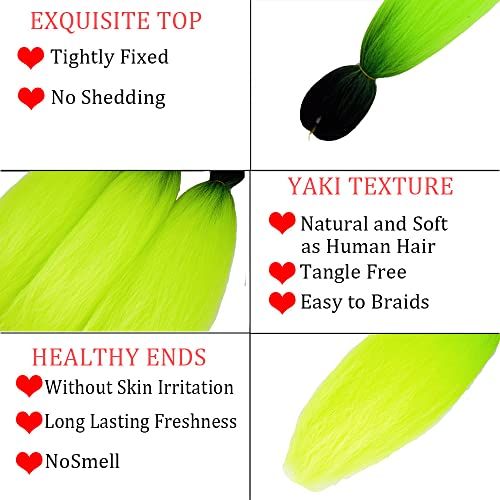 Pre Stretched Braiding Hair Phoenixfly 26” 6 Packs Braid Professional Yaki Synthetic Hair For Fiber Corchet Braids Women Twist Crochet Braids (Black To Neon Green) #TOP3