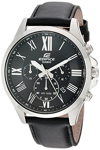 Casio Men's Edifice Stainless Steel Quartz Watch with Leather-Synthetic Strap, Black, 21 (Model: EFV-500L-1AVCF)