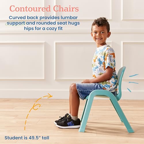 Image of ECR4Kids Plastic Stackable SitRight Chair, 11in, Classroom Furniture, Seafoam, 4-Pack