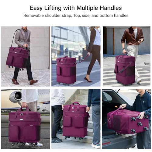 Image of Hanke Suitcases with Wheels Expandable Foldable Luggage Bag Suitcase Collapsible Rolling Travel Bag Duffel Bag for Men Women Lightweight Suitcases without Telescoping Handle, Purple-1, Expandable