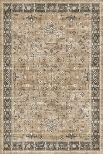 Vintage Taupe Sage 6x9 Rug for Living Room - Washable
