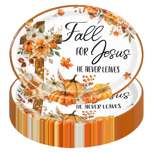 50 Pcs Fall Oval Paper Plates Pumpkin Floral Cross Disposable Dinner Plates for Autumn Thanksgiving Harvest Party Supplies