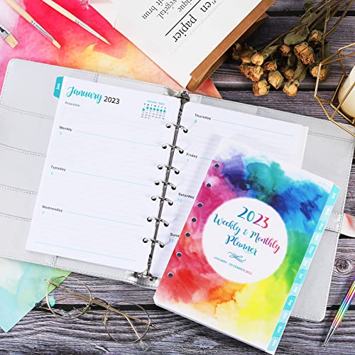 2023 Planner Refills - Planner Refills 2023, A5 Planner Inserts, 5.5 X 8.5 Inch, 7 Holes, 2023 Weekly & Monthly Planner Refills, 2023 Planner Inserts From Jan.2023-Dec.2023, A5 Planner Refills - Watercolor Ink #TOP6