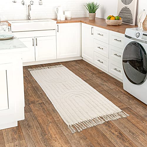 Lanffia Boho Kitchen Runner Rug 2X4.3, Beige Tufted Cotton Woven Throw Rugs With Tassel Washable Farmhouse Rainbow Small Rug For Doorway Sink Hallway Porch Bedroom Hallway Entryway #TOP5