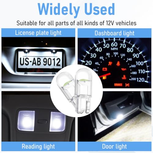 Image of ecocstm 30 PCS Car 194 LED Bulbs, 168 2825 W5W T10 Wedge COB LED Replacement Bulb, Error Free Interior Bulb for Dashboard Light, Dome Lights (Ice Blue)