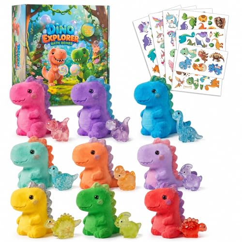 9 Pack Dinosaur Bath Bombs with Surprise Toys Inside for Kids - Natural & Gentle Fizzy with 9 Soothing Fruit Scents - Surprise Dino Bath Sets for Boys Girls Birthday Gifts & Bedtime Relax