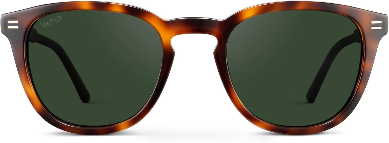 WearMe Pro WMP Eyewear - Men's Classic Round Polarized Sunglasses, Premium Slim Acetate Frame with Dashed Rivet Details