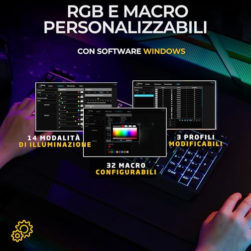 Combo TUNGSTEN - Tastiera e Mouse Wireless Tripla Connessione 2.4GHz / Bluetooth / USB - Tastiera Gaming ITALIANA, RGB e Macro Custom - Mouse Gaming Wireless 6400 DPI - PC / PS4 / PS5 / XBOX - Tastiera gaming - Immagine 5