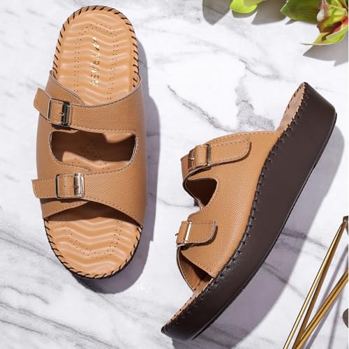 Image of TRASE Orthopedic Extra Soft Double Strap Slippers for Women Footwear | Arch Support Adjustable Strap Cushioned Wedges Doctor Sandals | Comfortable & Lightweight