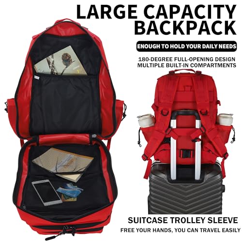 Image of Sparklekle Military Tactical Backpack 45L 3 Day Assault Pack Waterproof Molle Hiking Rucksack for Men&Women (Red)