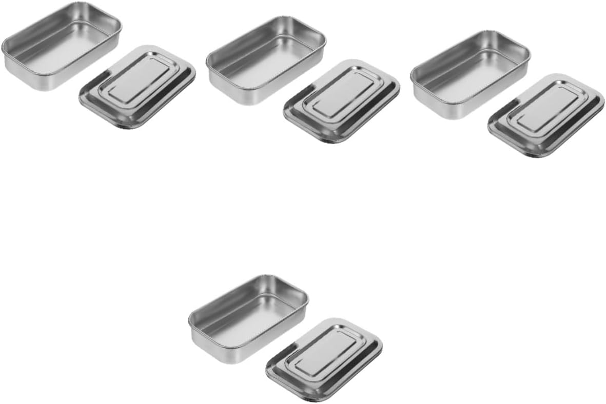 GALPADA 4pcs Stainless Steel Box Lid Medical Tray for Nail Tools and Equipment Seamless Design for Easy Cleaning and Leak