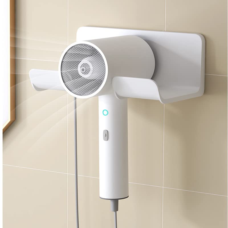 Azonee Universal Hair Dryer Holder, Self Adhesive Wall Mount Stand for Most Brand/Size Hair Blow Dryer Hair Dryer Organizer Rack with Plug&Wire Hook for Bathroom