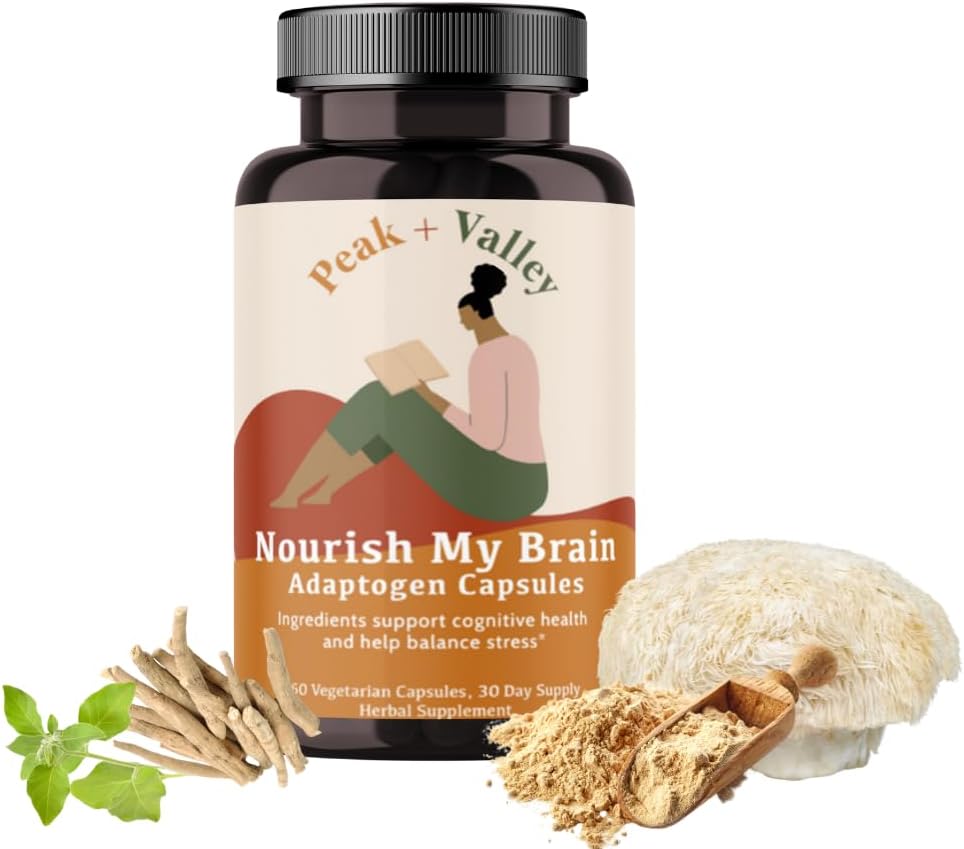 Peak + Valley Nootropic Brain Support Supplement for Memory & Focus with Lion's Mane Mushroom & Ashwagandha - 60 Ct Adaptogen Capsules - Adults/Seniors - Cognitive, Brain Fog, Energy Formula