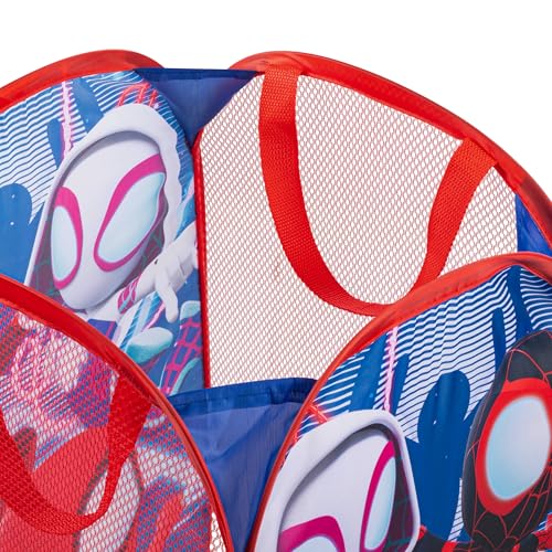 Jay Franco Marvel Spidey & His Amazing Friends Pop Up Hamper - Ghost Spider and Miles Morales Mesh Laundry Basket/Bag with Durable Handles - Storage for Clothes and Toys