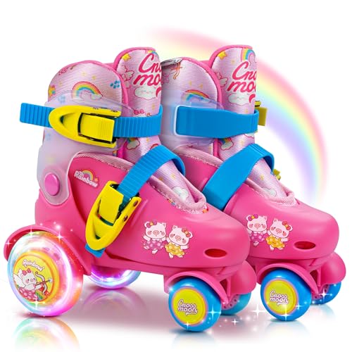 Adjustable Beginner Skates for Kids Light-Up Wheels Fun Tractor Design for Girls Boys Toddlers (Rainbow Archer X-Small (6.5C10C US))