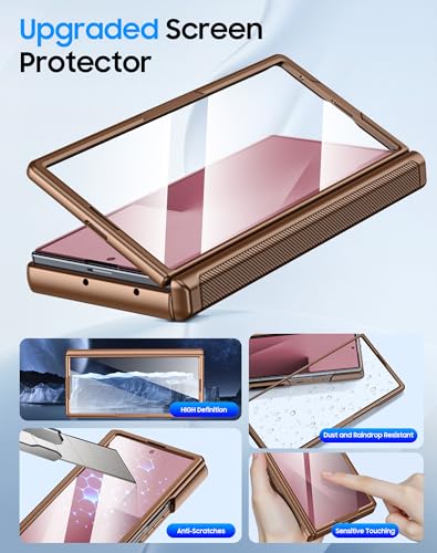 Image of for Samsung Galaxy Z Fold 7 Case with Card Holder RFID Blocking, Built in Slide Lens Cover & Hinge Protection & Screen Protector, Shockproof Wallet Case for Z Fold 7 (Desert Gold)
