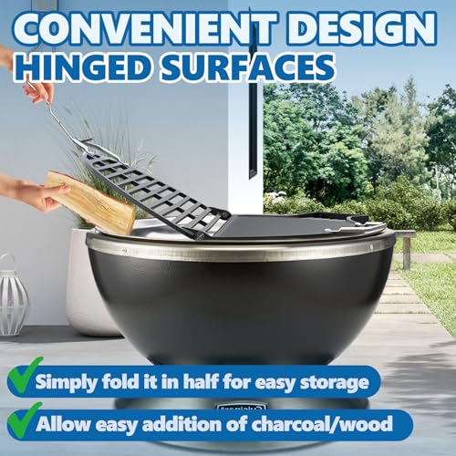 Image of SafBbcue Cast Iron Griddle & Grate for Weber 22 inch Kettle Charcoal Grill Accessories, Foldable Cooking Grate & Griddle for Cuisinart CHA-830 Cleanburn Fire Pit Cook Top, Outdoor Campfire BBQ Parts