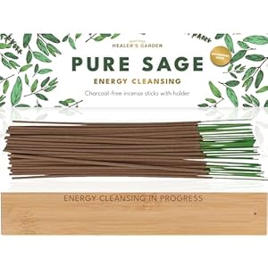 Premium Pure Sage Incense Sticks with Energy Cleansing in Progress Engraved Wooden Holder – Charcoal-Free for Clean Burn, Spiritual Smudging and Purification, 30 Sticks