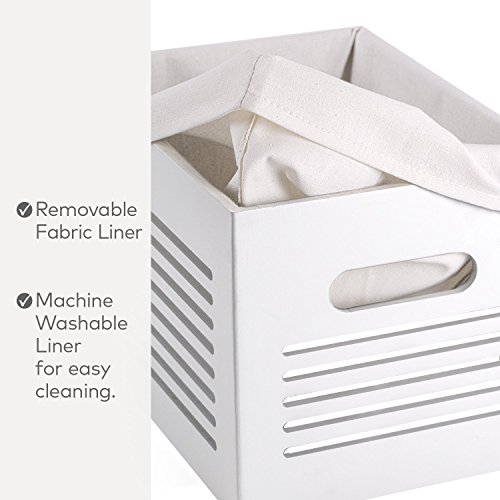 Creative Scents Wooden Crates For Storage - Set Of 3 Sizes Nesting Wood Crates With Removable Fabric Liner, Cutout Handles And Breathable Holes - The Best Sizes Chosen For Home Storage Bins (White) #TOP5