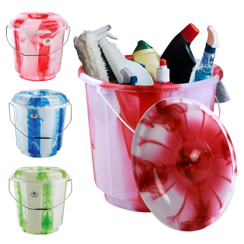 Set Of 2 Multipurpose Plastic Bucket With Lid & Handles - 7 Litres Storage, Organiser, Container, Cleaning | Plastic Bucket Bins & Lids with Sturdy Carry Metal Handle | Strong, Robust & Long Lasting