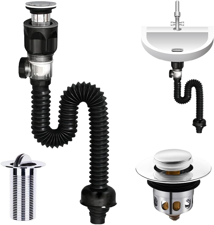 Waschbecken Ablaufgarnitur Mit Flexiblem Schlauch - Pop-up Stopfen & Geruchsversiegelt
