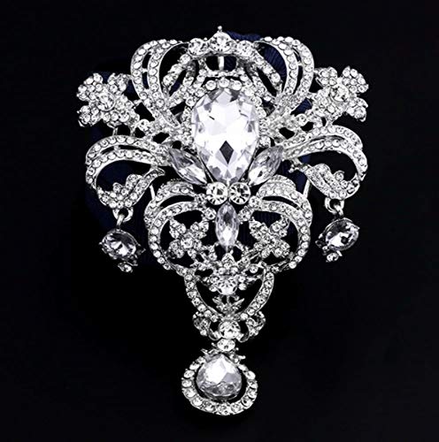 Extra Large Antique Vintage Art Deco Victorian Style Silver Tone Imitation Diamond Clear Rhinestone Statement Bridal Wedding Brooch Pin #TOP1