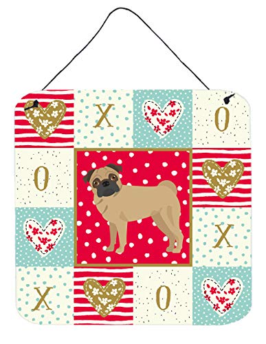 Caroline's Treasures CK5886DS66 Pug Love Wall or Door Hanging Prints, Red Aluminum Metal Sign Kitchen Wall Bar Bathroom Plaque Home Decor, 6x6, Multicolor