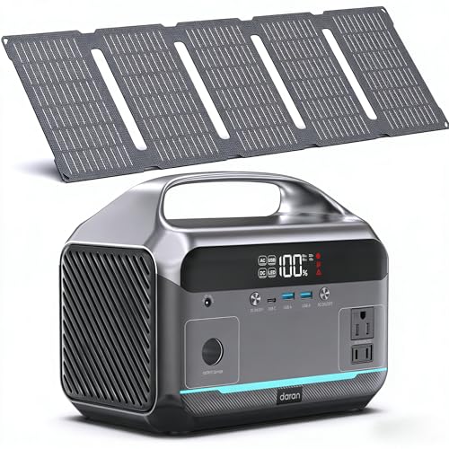DARAN Portable Power Station with 40W Solar Panel Included, 288Wh (90,000mAh) LiFePO4 Battery, 350W (600W Peak), 7-Port Design, 2.1Hrs Fast Charing Solar Generators for Home, Outdoor Camping