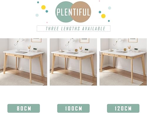 Miniatura 6 de IOTXY Escritorio de madera maciza, escritorio de trabajo de oficina en casa con cajón, 47.24 pulgadas de ancho para computadora portátil, mesa de