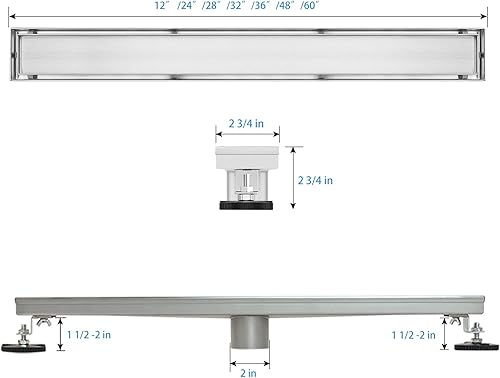Vista 2 de SaniteModar Drenaje lineal de ducha de 24 pulgadas con inserto de azulejos 2 en 1, drenaje lineal de ducha cepillado de acero inoxidable 304