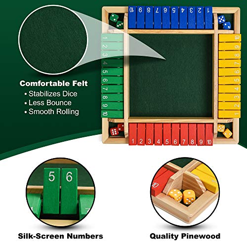 Wooden Shut The Box – Indoor Dice Game – Ideal For 2-4 Players – Great Family Game – Colorful Design - Comfortable Felt – Smart Math Game For Kids – Fun Learning Board Game - Nice Gift Packaging #TOP1