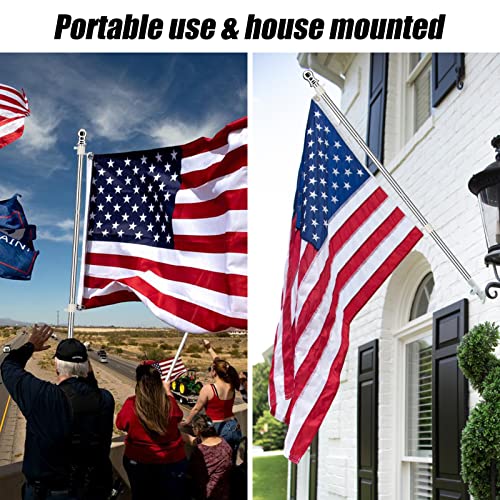 Silver Flag Pole Only, 6ft Flag Poles for Outside House with Tangle Free Rings, 1 inch Diameter Heavy Duty Stainless Steel Spinning Flag Pole for Boat, Outdoor, Truck, Metal Pole for American Flag