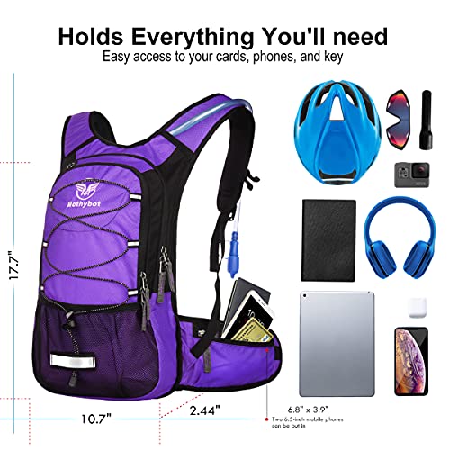 Image of Mothybot Insulated Hydration Backpack Pack with 3L BPA Free Leak Proof Water Bladder, Large Storage Lightweight Hiking Daypack with Waist Pouches & Cooler Layer, for Running, Biking, Camping, Festival