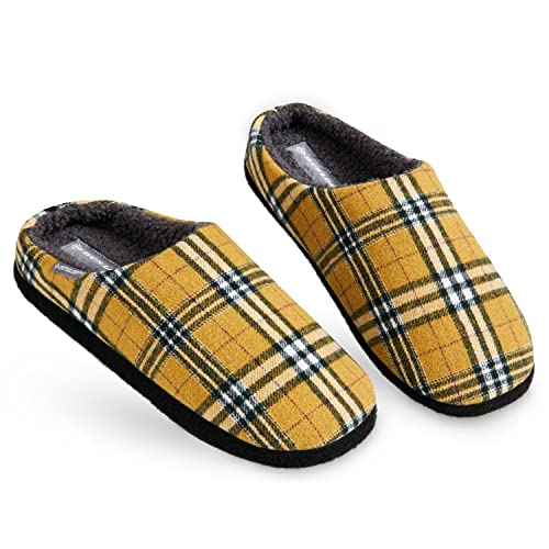 Dunlop Ciabatte Uomo, Comode Pantofole Invernali Calde Memory Foam, Taglia 41-46, Idea Regalo Compleanno, Ciabatta Da Casa Con Pelo, Originali Babbucce Uomo (Grigio/Senape, numeric_43)