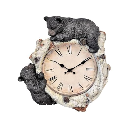 Black Bear Cubs on Birch Woodland Style Wall Clock Cabin Lodge Decoration 13.3" (H)