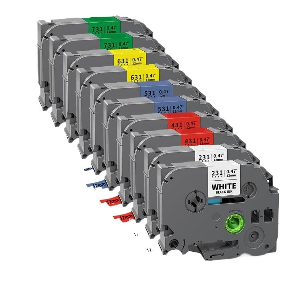 Lot de 10 Rubans d'étiquettes compatibles Tze231 for imprimantes, Disponibles en Tailles de 24 mm, compatibles avec Tze221, Tze211, Tze241 et Tze251.(24mm10PK 5Mixed Colors)