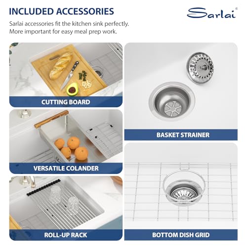 Sarlai 32 Kitchen Sink White Granite Composite - 32 x 19 inch Kitchen Sink Ledge workstation Undermount White Granite Composite Quartz Single Bowl Under Counter Kitchen Sinks Basin - Thumbnail 7
