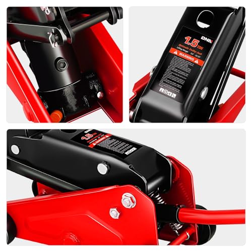 Image of DNA Motoring Low Profile Hydraulic Trolley Service /Floor Jack, 1.5 Ton (3000 lbs) Capacity, Lifting Range 5.5 inch-15.35 inch,Red, TOOLS-00675-RD
