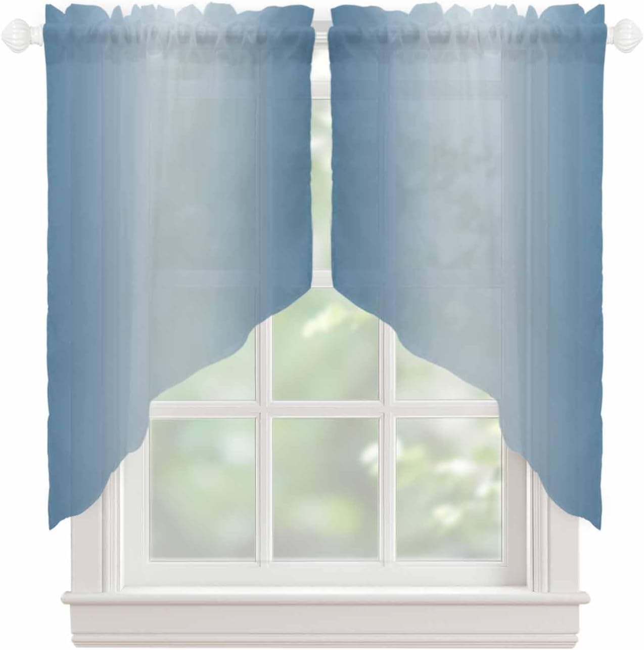 Ombre Haze Blue Swag Curtains 36 Inch Length 2 Panels Set,Contemporary Gradual Minimalist Solid Color Semi-Sheer Curtain Drapes Rod Pocket Valance for Kitchen,Bedroom,Bathroom,Cafe Window 72" Wx36 L