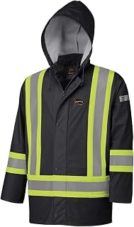 Pioneer Waterproof FR Oil & Chemical Resistant Rain Work Safety Jacket - Hi-Vis Lightweight Coat - Black, L