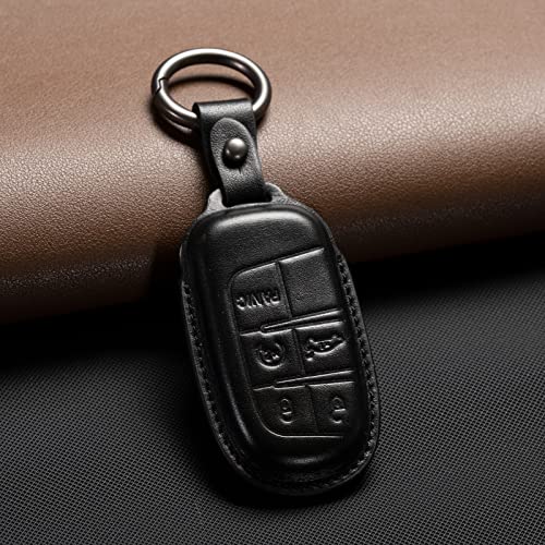 Smyfob Leather Key Fob Cover Compatible With Jeep Dodge Chrysler Car Key Case Keychain Holder Accessories Jeep Compass Grand Cherokee Renegade Chrysler 300 Dodge Challenger Charger Durango Journey #TOP1
