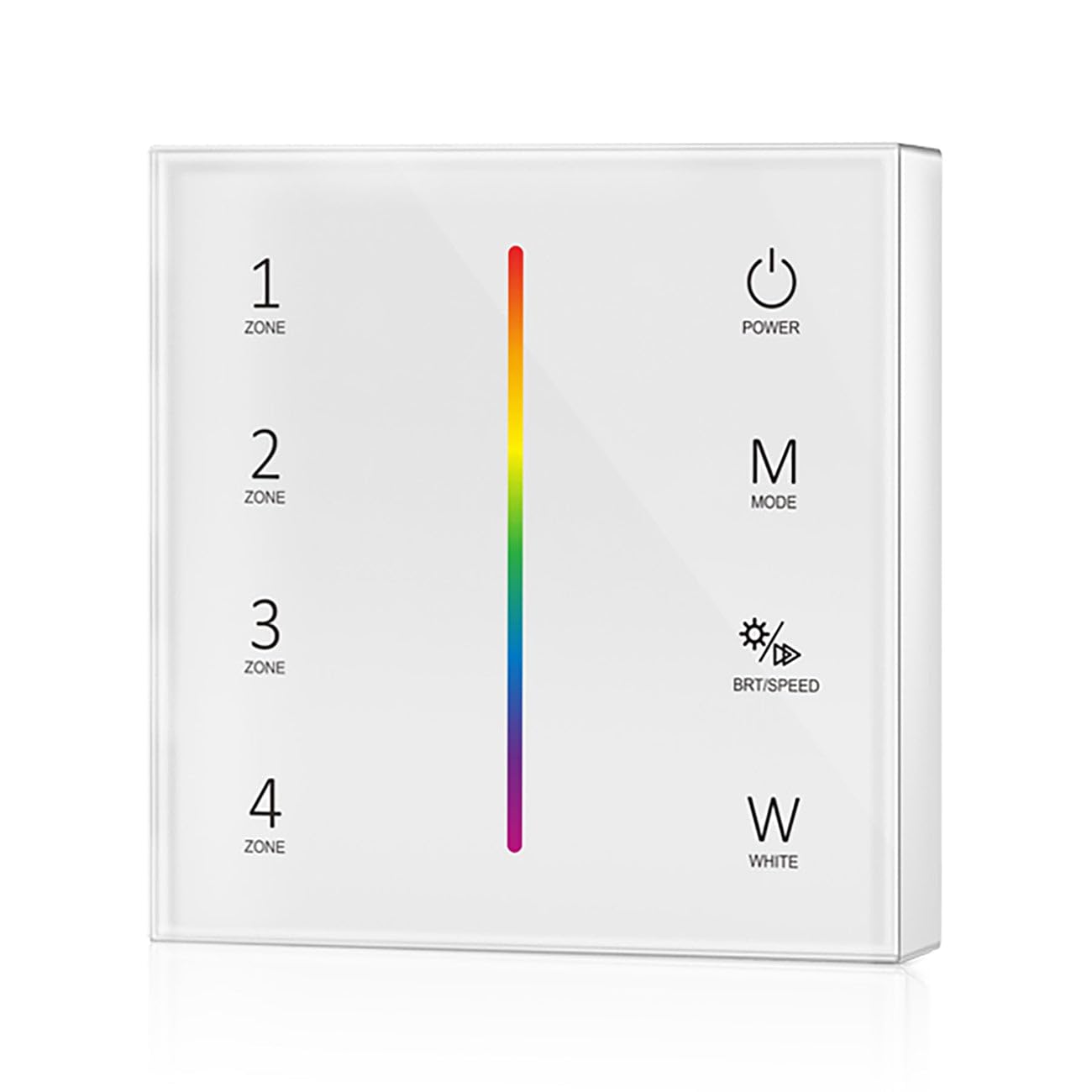 White 4 Zone 2.4GHz RF Wireless Wall Mounted Touch Glass Panel Remote Control for RGB/RGBW LED Strip Lights (2xAAA Batteries)